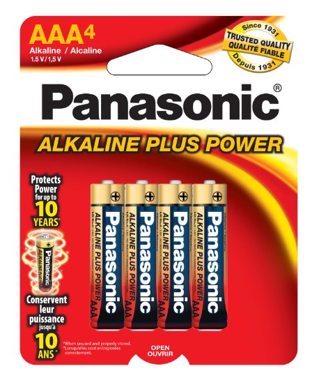 Panasonic AAA Plus Power Alkaline Batteries, 4 Pack